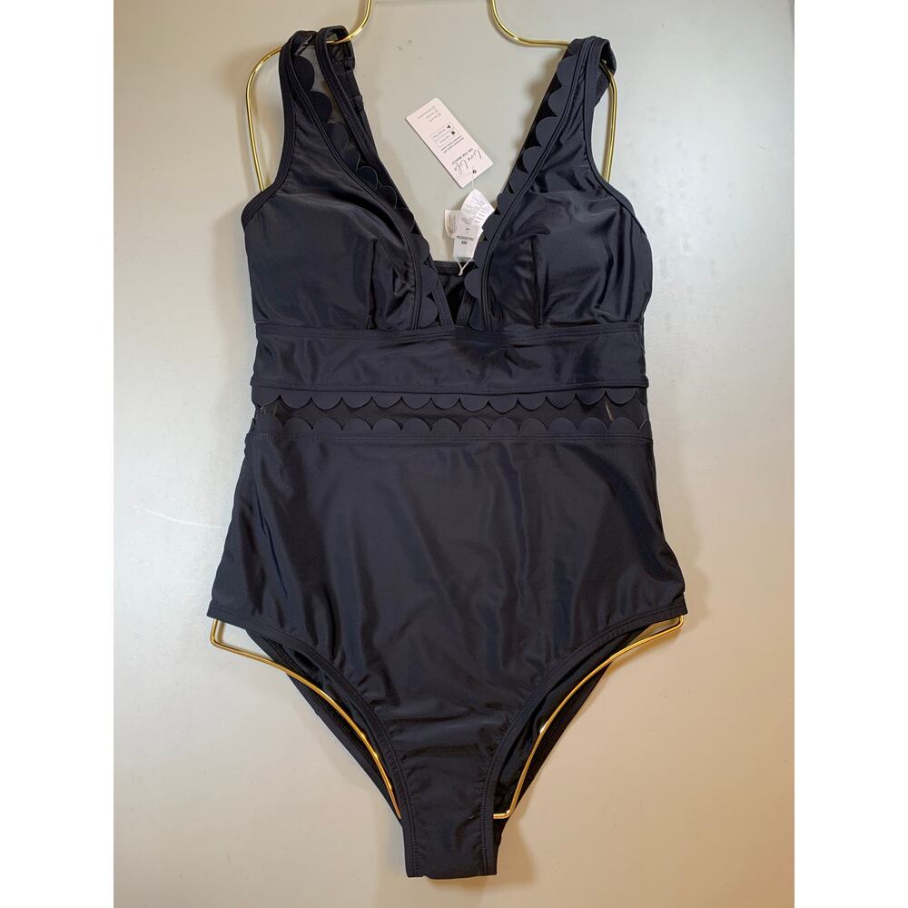 NWT Cupshe Black One Piece Bathing Suit with Scalloped Trim Size 00X
